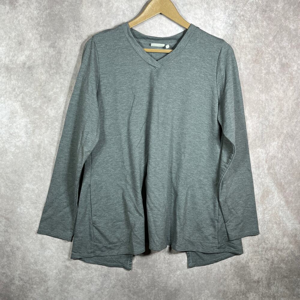 LOGO Lounge Tunic Top Womens Size Medium‎ Long Sleeves Split Back Casual V-Neck